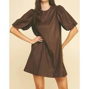 NEW PINCH leather tunic dress in chocolate